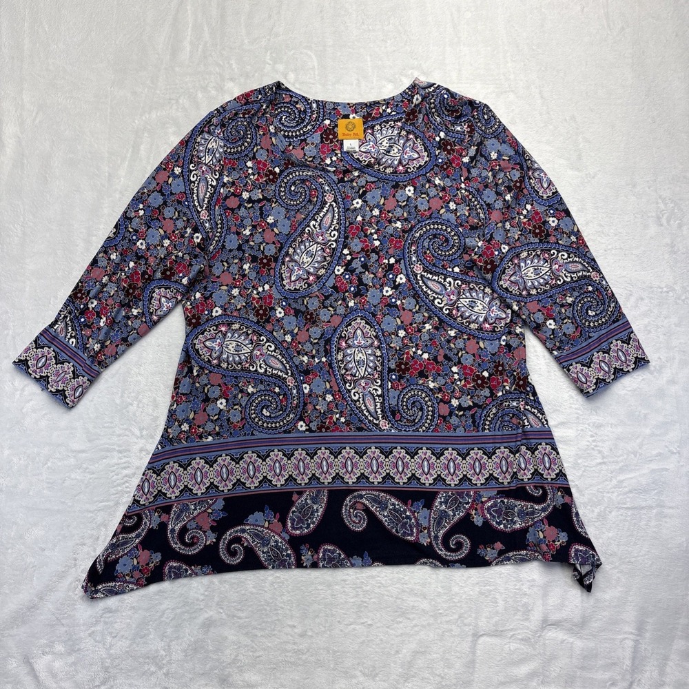 Ruby Rd Vintage 90s Paisley Floral Tunic Top Womens Large Sharkbite Hem Boho